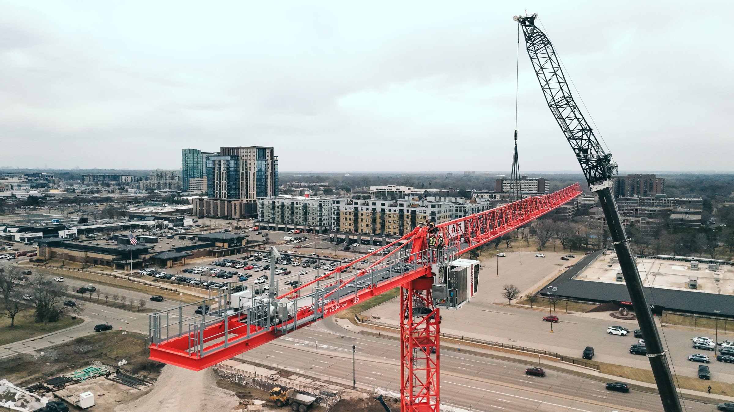 Tower crane over a city job site